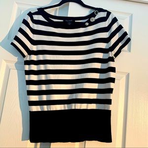 WHBM striped fitted sweater with crystal button detail